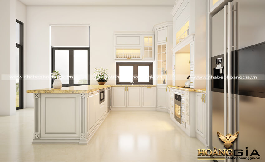 Mẫu tủ bếp tân cổ điển sơn trắng