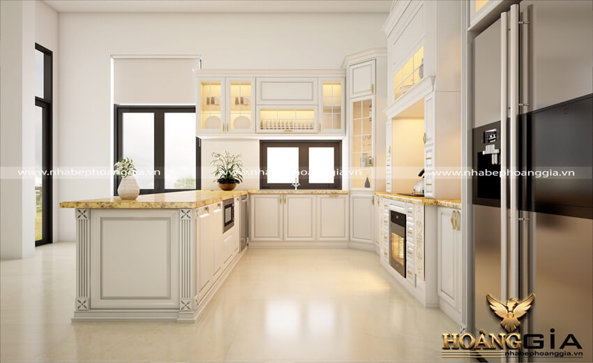 Mẫu tủ bếp tân cổ điển sơn trắng