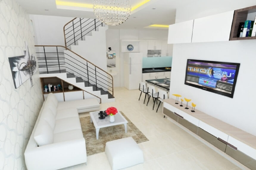 phòng khách đẹp có cầu thang