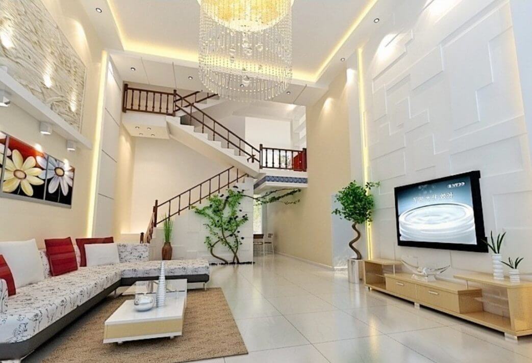 phòng khách đẹp có cầu thang
