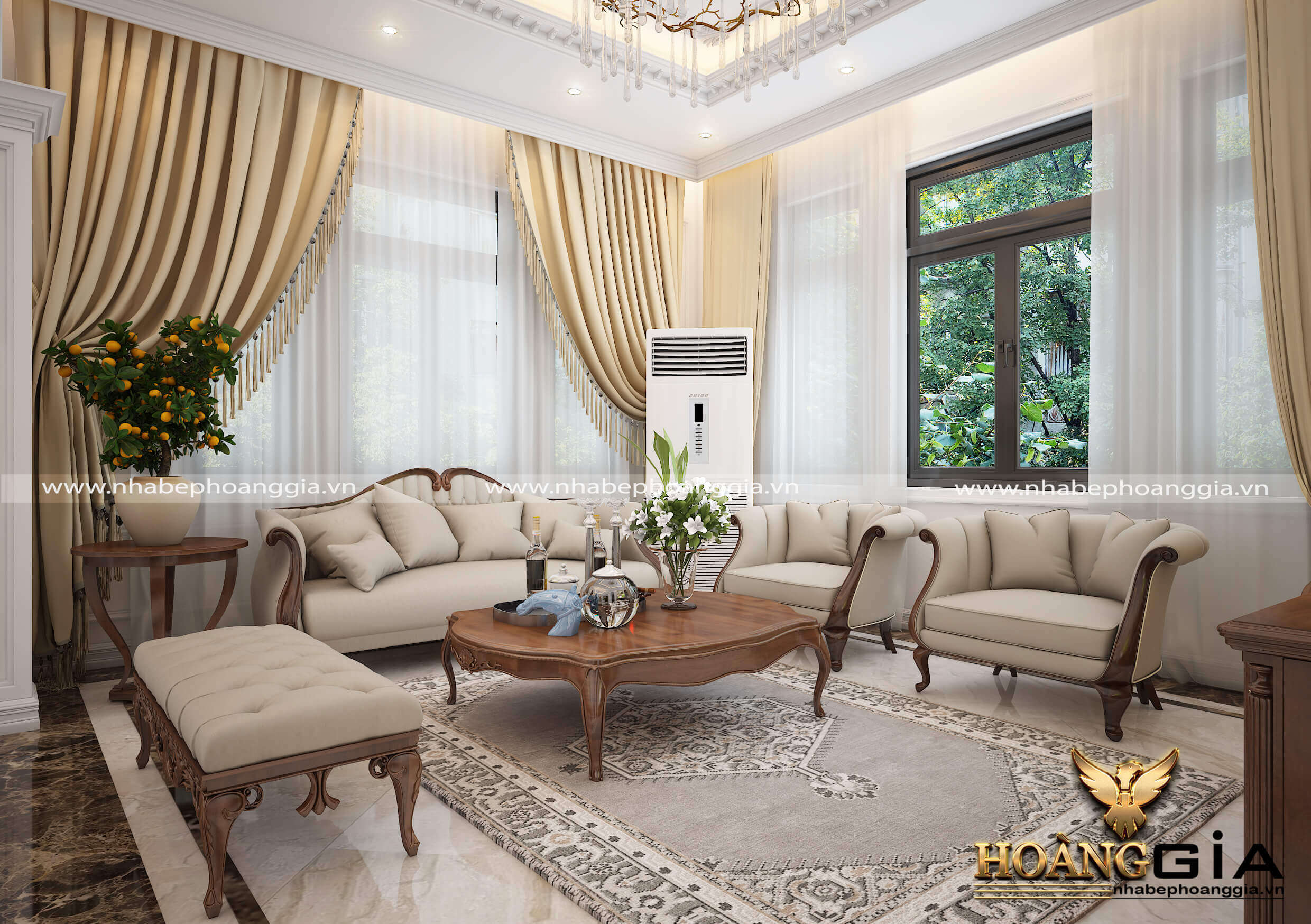 phòng khách biệt thự tân cổ điển đẹp