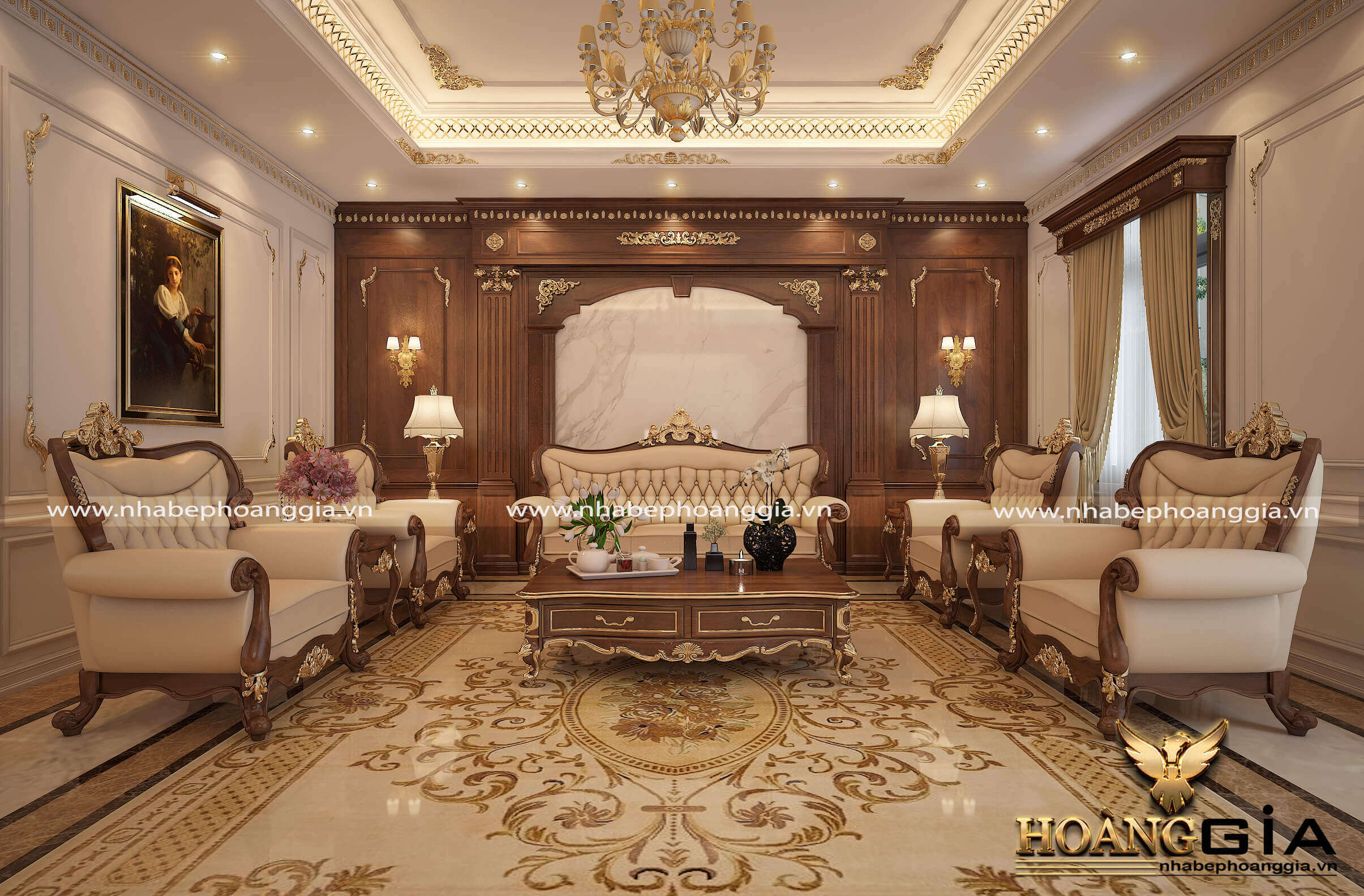 phòng khách đẹp cho biệt thự lâu đài