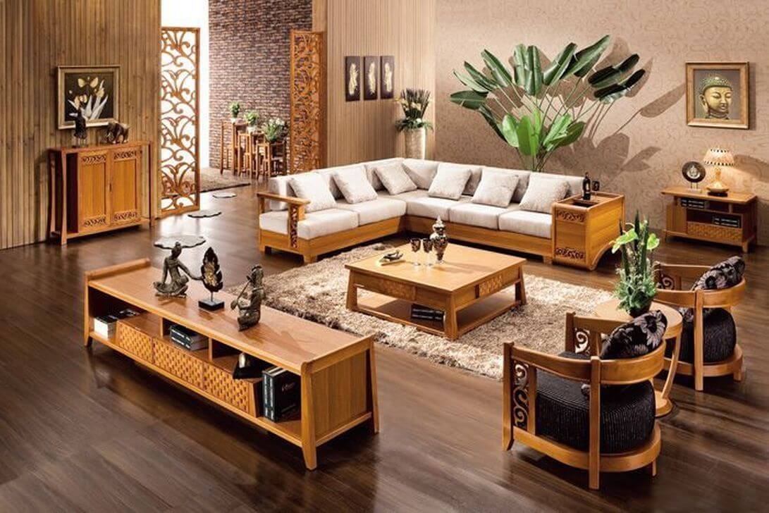 mẫu sofa gỗ phòng khách đẹp 2019
