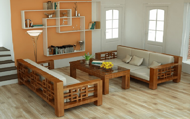 mẫu sofa gỗ phòng khách đẹp 2019