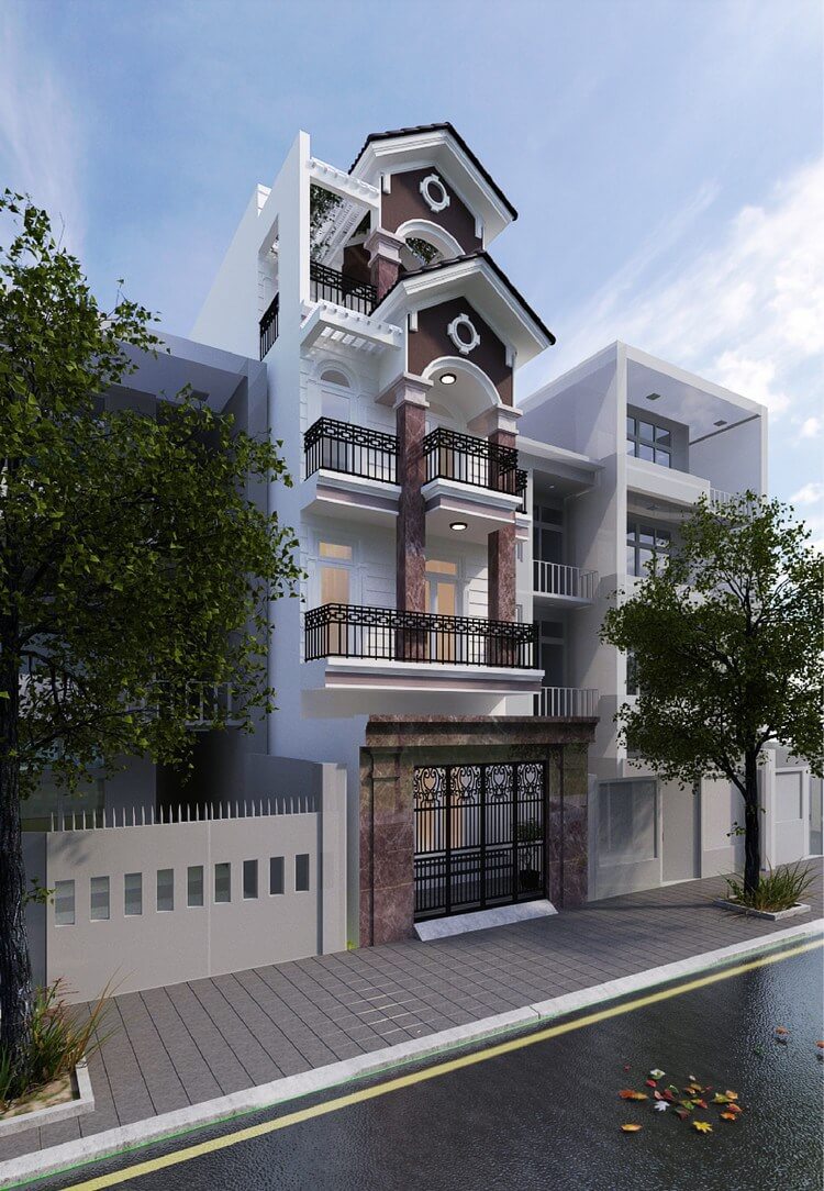 mẫu nhà phố tân cổ 04 tầng