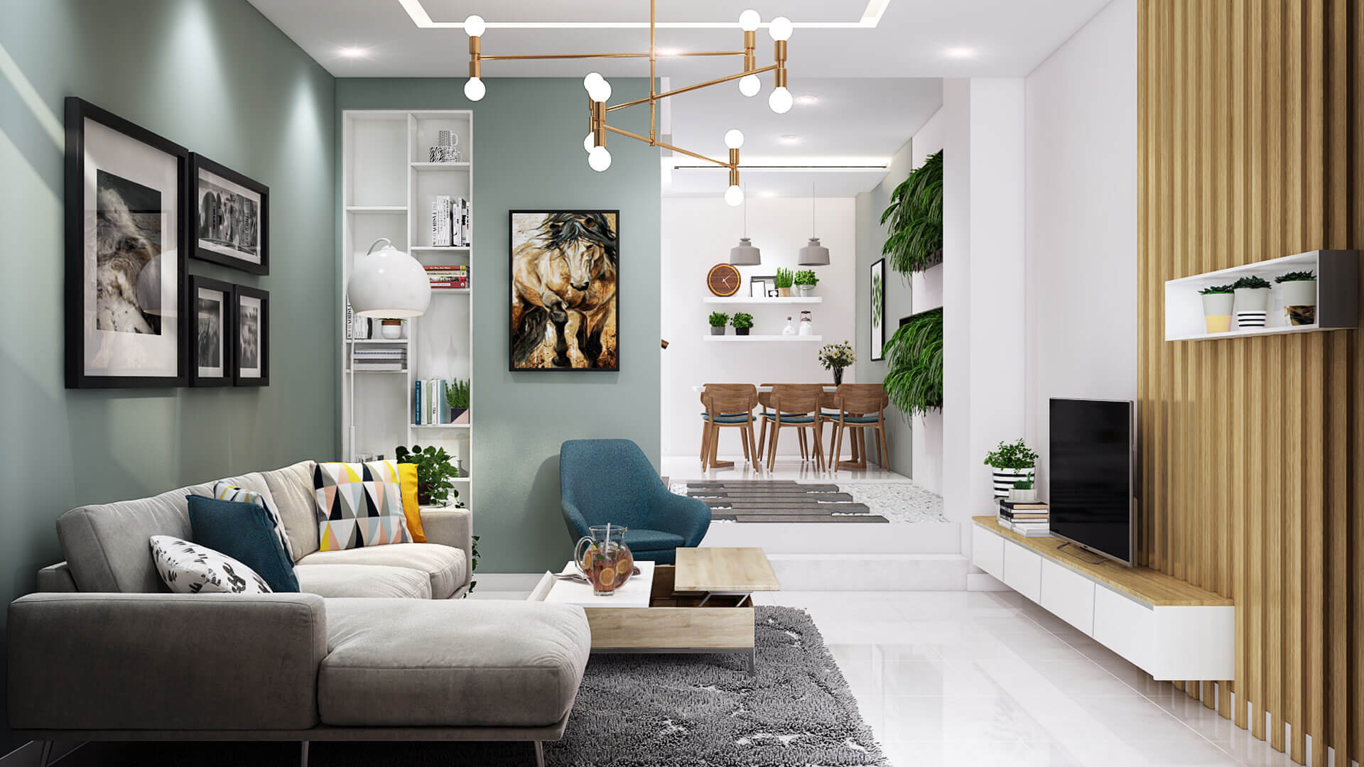 10 mẫu thiết kế nội thất phòng khách nhà ống hiện đại đẹp