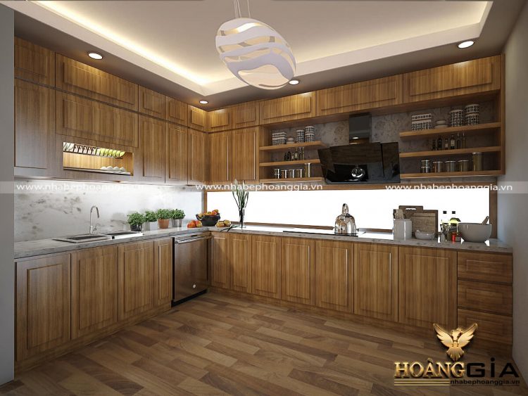 tủ bếp gỗ sồi trắng đẹp 2022