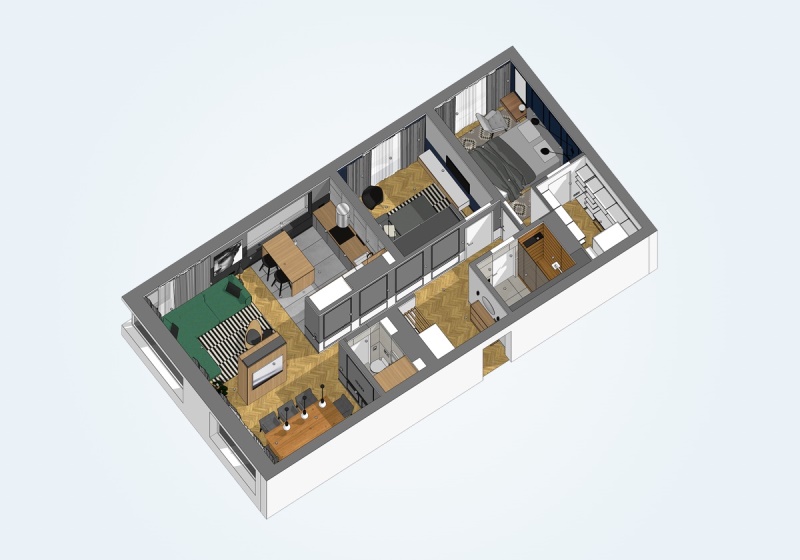 thiết kế căn hộ chung cư 2 phòng ngủ
