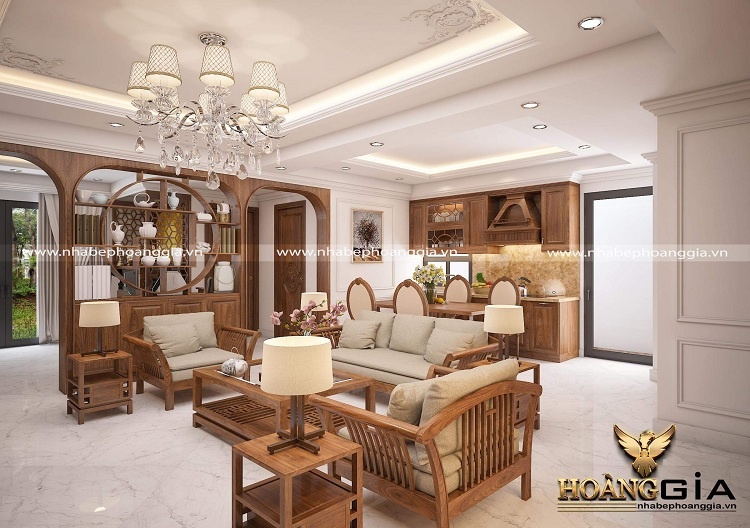 thiết kế phòng khách liên thông bếp