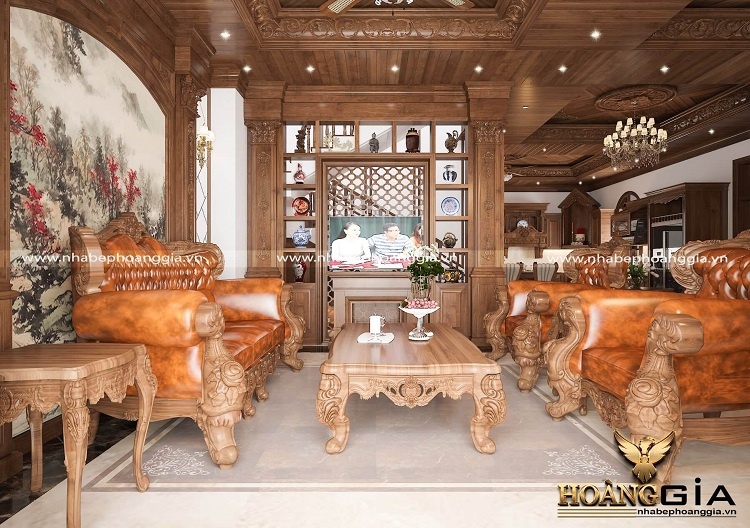 thiết kế thi công nội thất tân cổ điển gỗ gõ đỏ