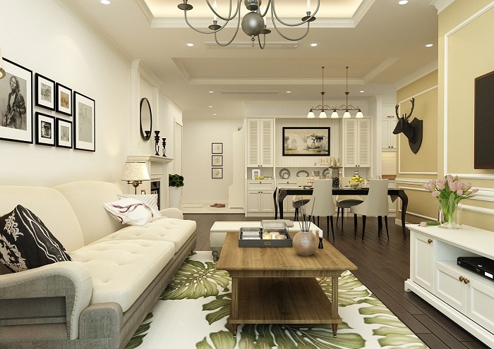 thiết kế phòng khách tân cổ điển nhà ống