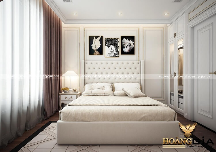 thiết kế phòng ngủ tân cổ điển sơn trắng