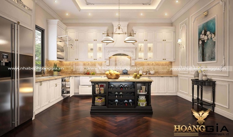 tủ bếp tân cổ điển sơn trắng