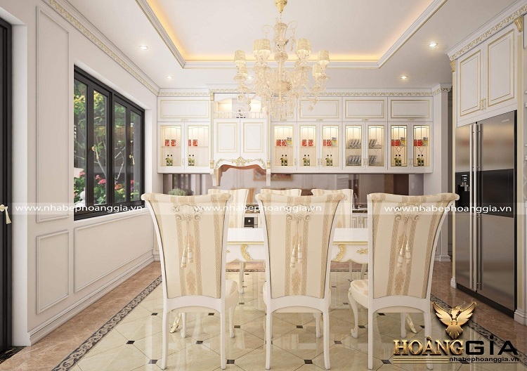 tủ bếp tân cổ điển sơn trắng