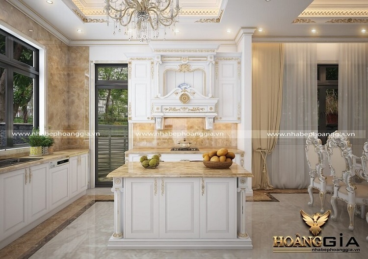 tủ bếp tân cổ điển sơn trắng