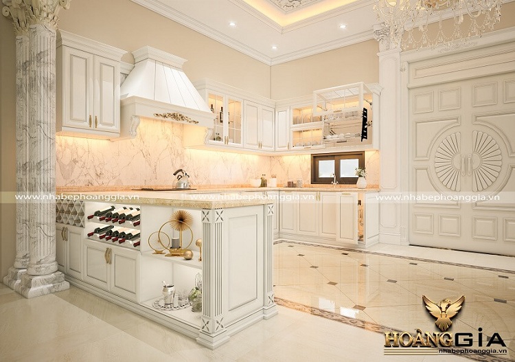 tủ bếp tân cổ điển sơn trắng