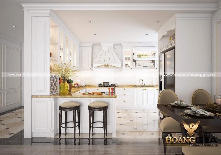 tủ bếp tân cổ điển sơn trắng