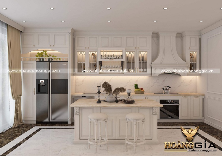 tủ bếp tân cổ điển sơn trắng