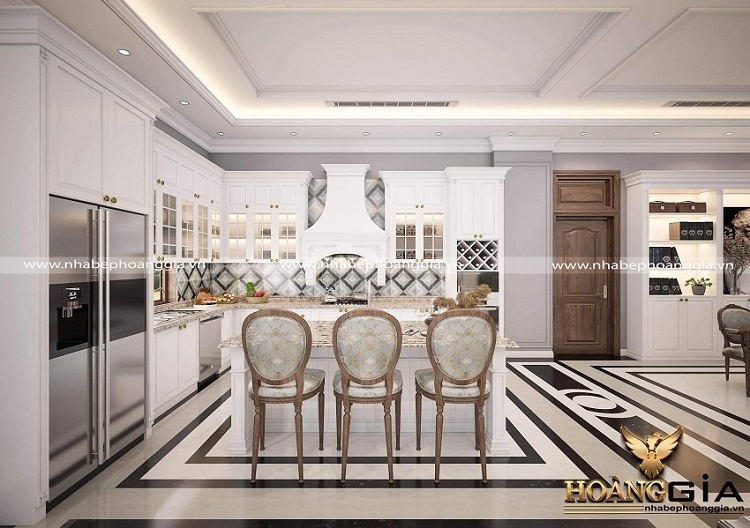 tủ bếp tân cổ điển sơn trắng
