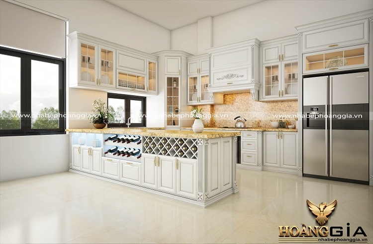 tủ bếp tân cổ điển sơn trắng