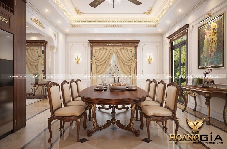 bộ bàn ghế ăn 8 ghế tân cổ điển