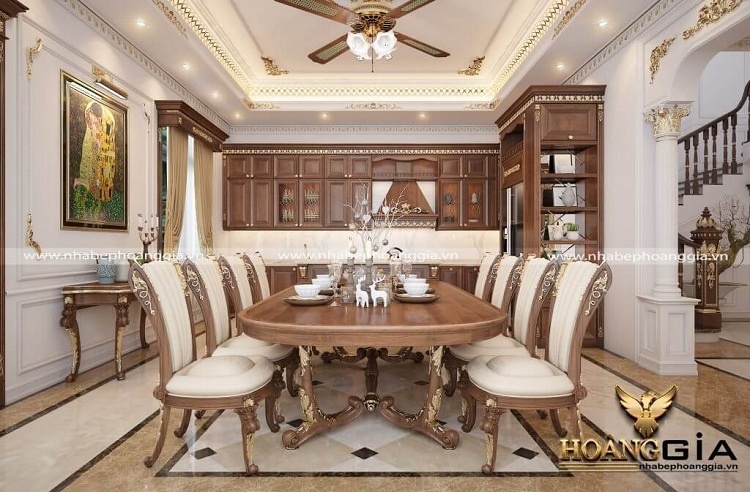 tủ bếp kết hợp với bàn ăn