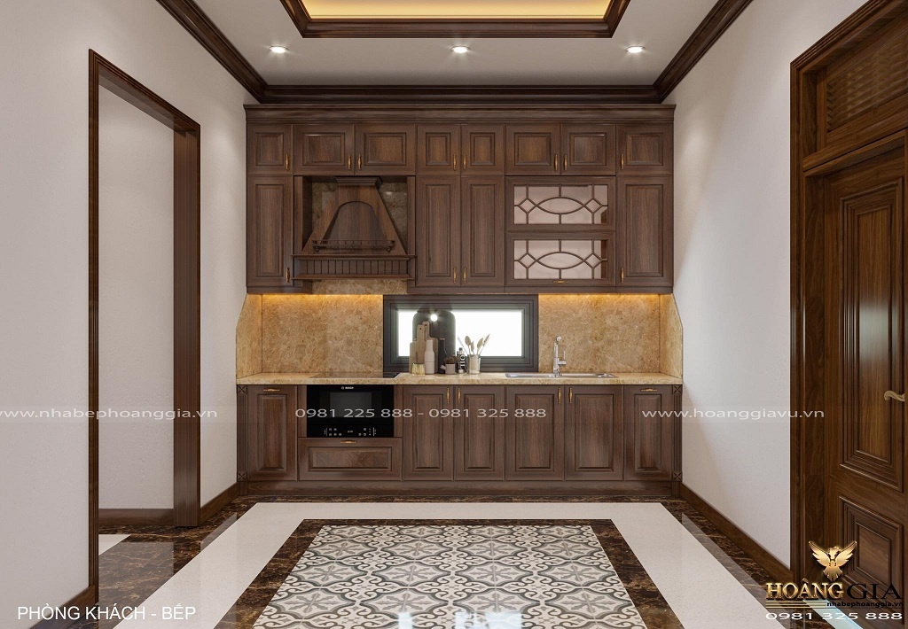 thiết kế nội thất phòng khách bếp tân cổ điển truyền thống
