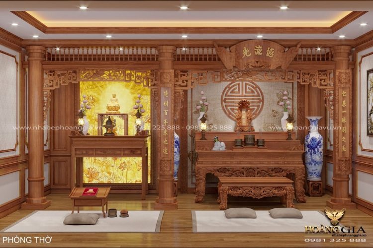 thiết kế bàn thờ Phật kết hợp với bàn thờ gia tiên