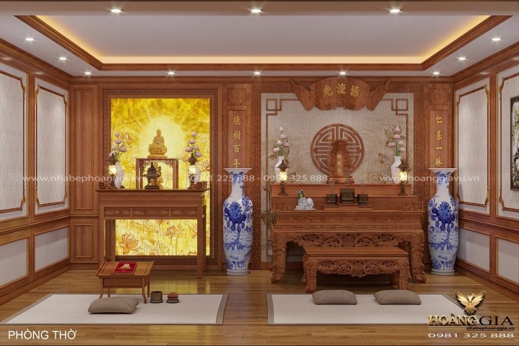 thiết kế bàn thờ Phật kết hợp với bàn thờ gia tiên
