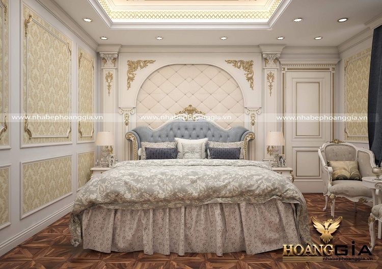 mẫu giường tân cổ điển bọc nỉ