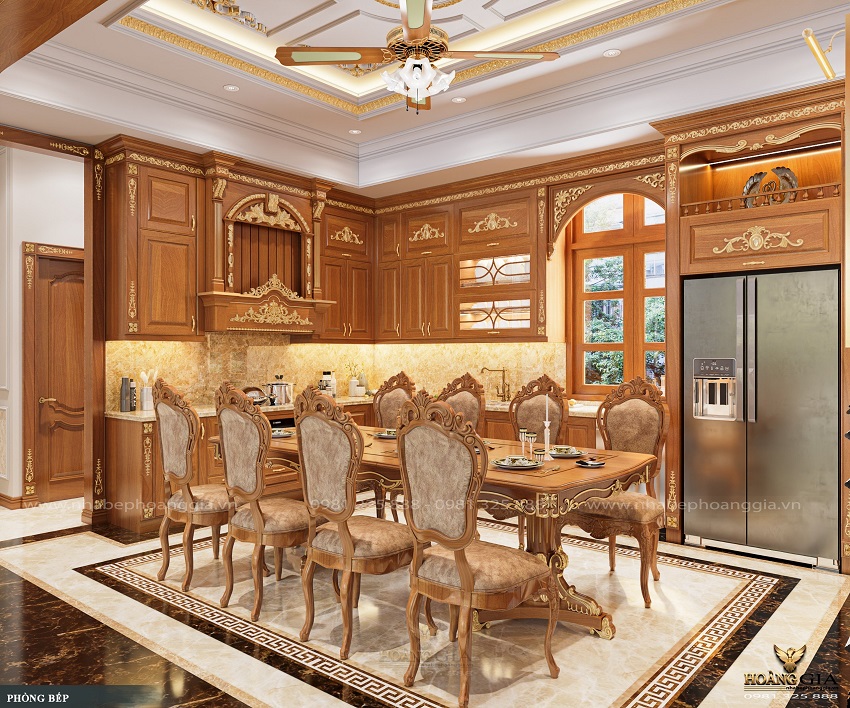 Mẫu tủ bếp đẹp 2024 dát vàng