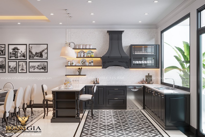 Mẫu tủ bếp đẹp 2024 kiểu dáng Indochine