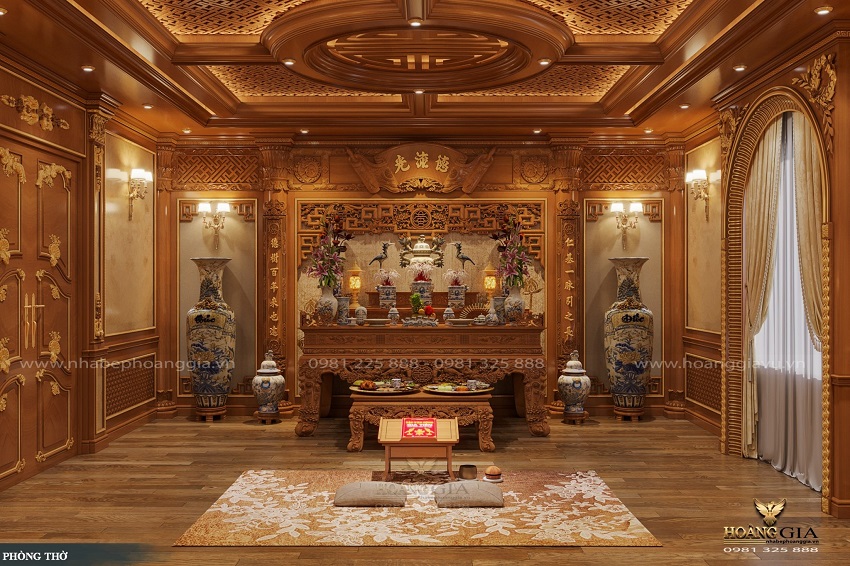 Mẫu thiết kế nội thất phòng thờ gia tiên 2024 tân cổ điển