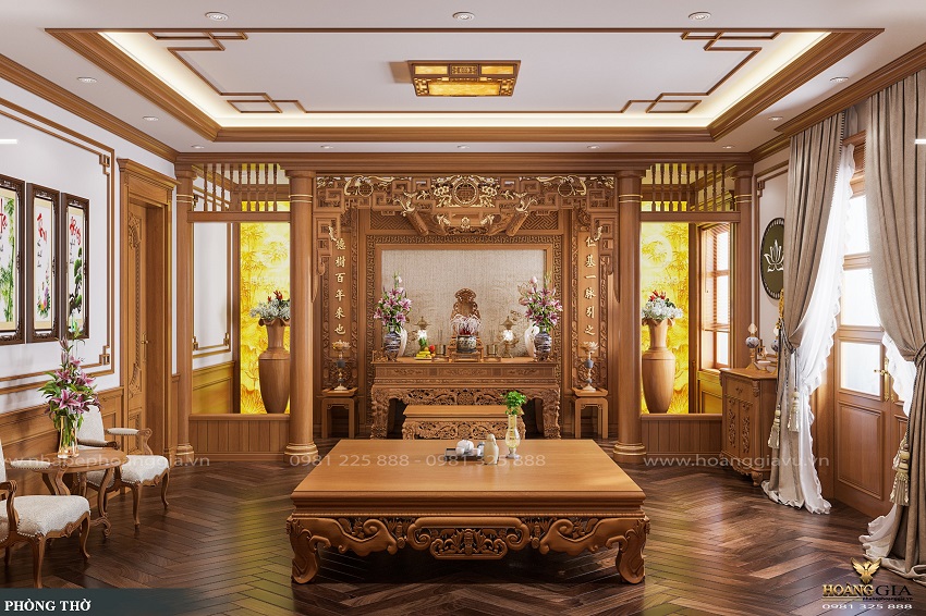 Mẫu thiết kế nội thất phòng thờ gia tiên 2024 trang nghiêm