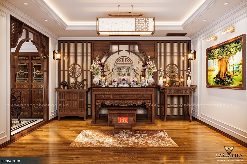 Mẫu thiết kế nội thất phòng thờ gia tiên 2024 kiểu dáng truyền thống