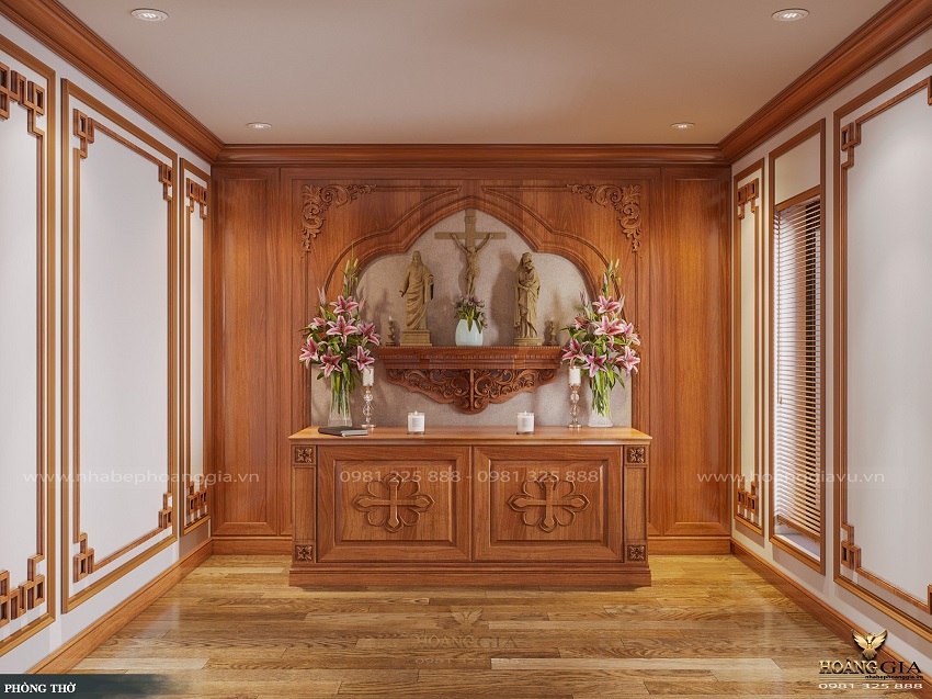 Mẫu phòng thờ Chúa gỗ gõ đỏ
