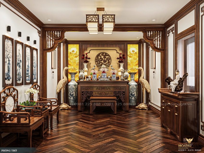 Mẫu án gian thờ chạm khắc Sen Triện