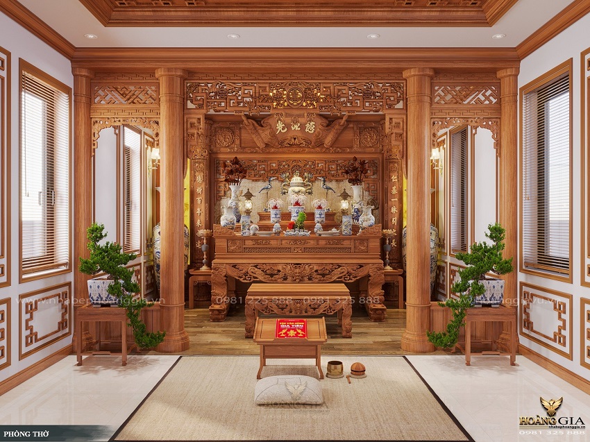 Mẫu án gian thờ chạm khắc Tứ Linh