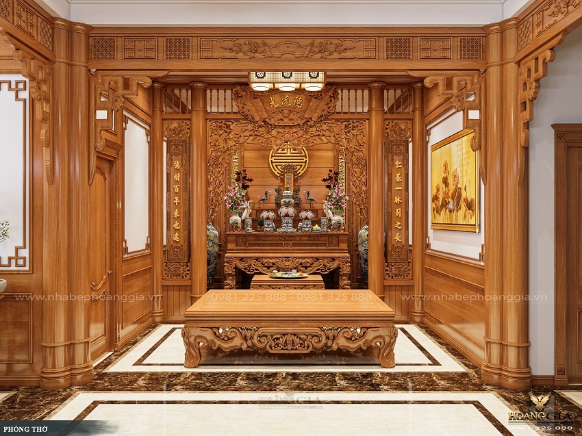 Phòng thờ gỗ gõ đỏ thờ Cửu Huyền Thất Tổ