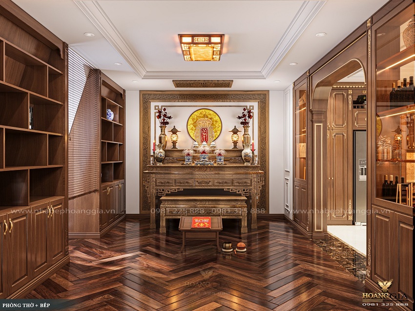 Phòng thờ gỗ gõ đỏ hiện đại