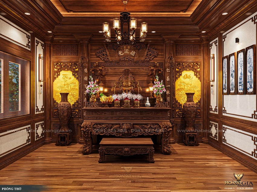 Phòng thờ gỗ gõ đỏ cho nhà biệt thự