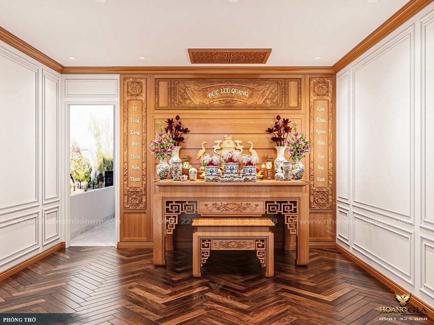 Phòng thờ gỗ gõ đỏ cho nhà phố