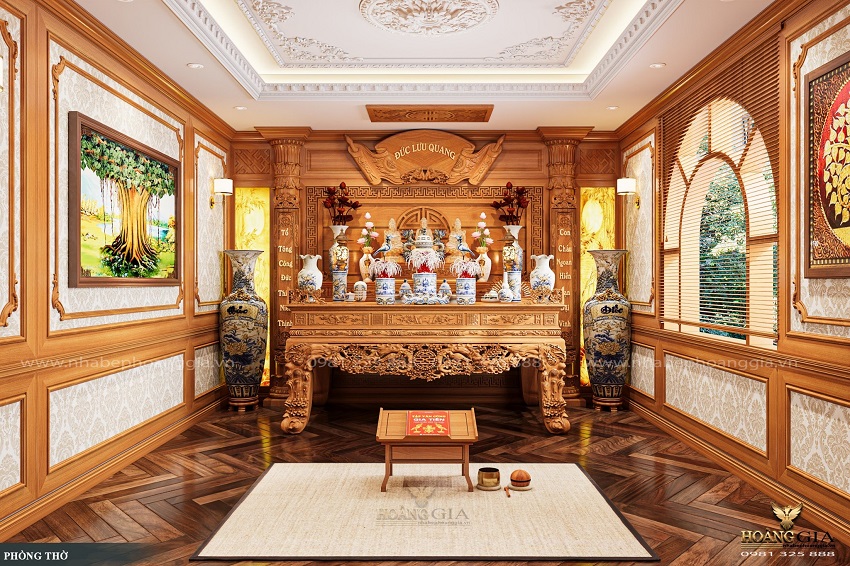 Phòng thờ gỗ gõ đỏ tân cổ điển