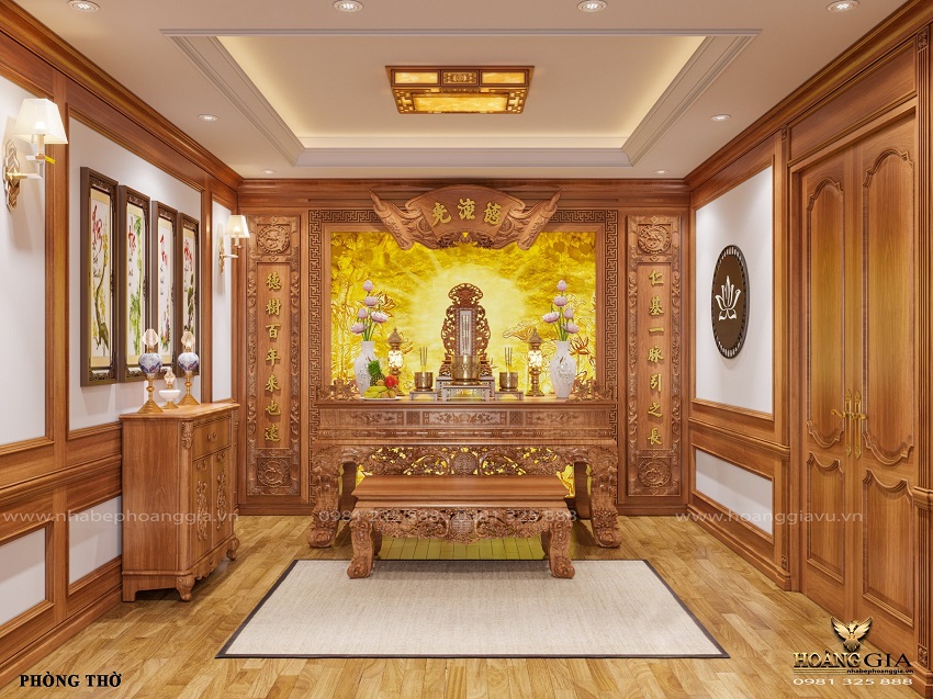 Phòng thờ gỗ gõ đỏ thờ gia tiên
