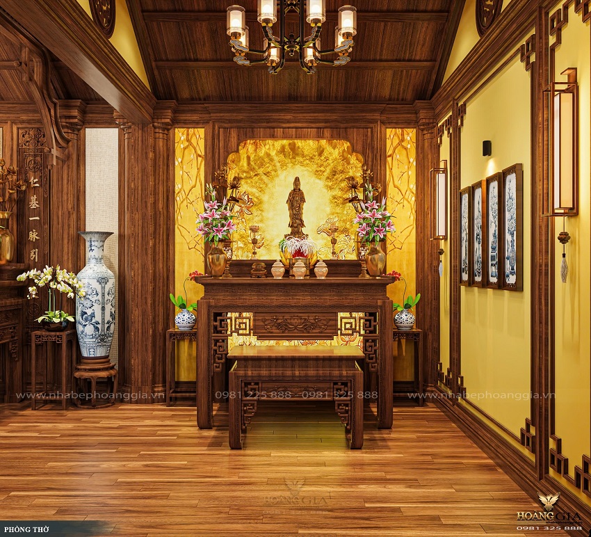 Phòng thờ gỗ gõ đỏ thờ Quan Âm