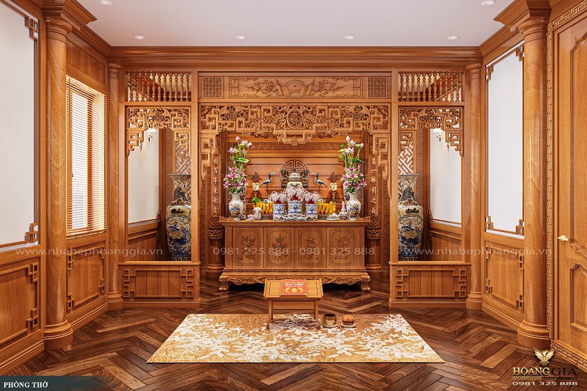 Phòng thờ gỗ gõ đỏ phong cách truyền thống