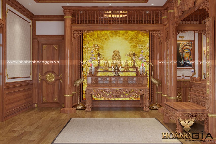 Mẫu bàn thờ Phật gỗ gõ đỏ tự nhiên
