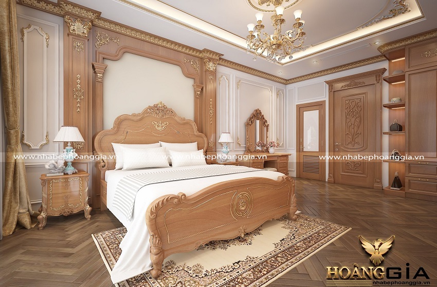 Bộ giường tủ phòng ngủ tân cổ điển gỗ gõ đỏ