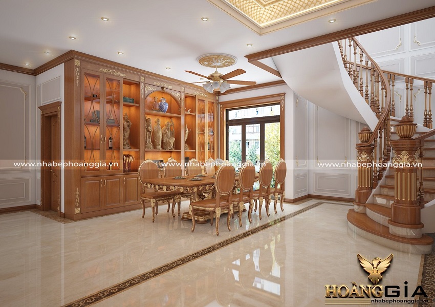 Mẫu phòng ăn tân cổ điển xu hướng mới nhất 2025 gỗ gõ đỏ