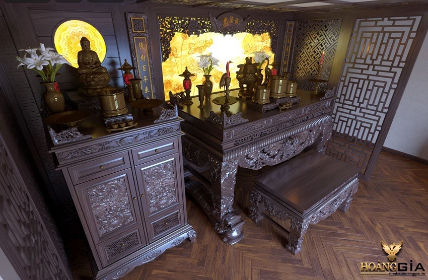 Mẫu vách phòng thờ gỗ hoài cổ